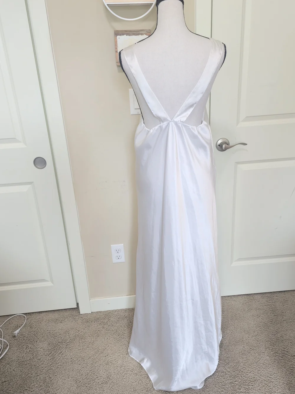 Appel Vintage White Silky Maxi Slip Dress Nightgown Lingerie Size M Bridal Lace